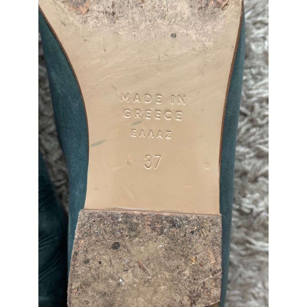 Laiik Themis Teal Blue Leather Flats Made in GreeceWomens 37 Center Seam Loafers - Picture 3 of 6